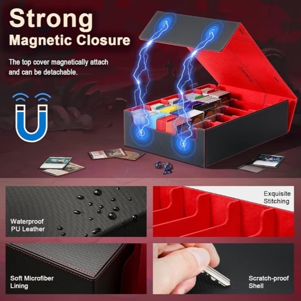 Black and Red Magnetic Leather Deck Box - Picture 6 of 6